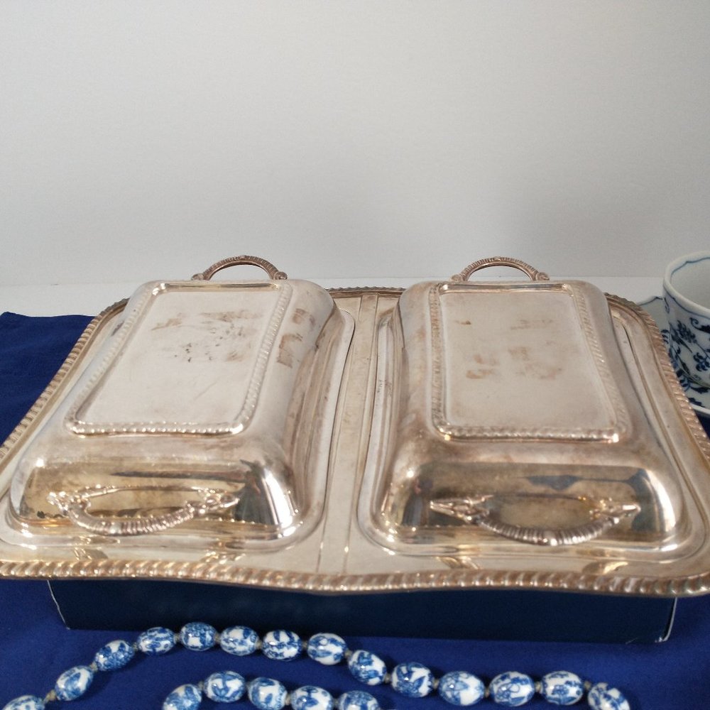 VTG Plate Dual Serving Tray with Covers - Rare Find